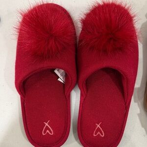 Victoria's Secret Red Pom-Pom Slip-On Slippers